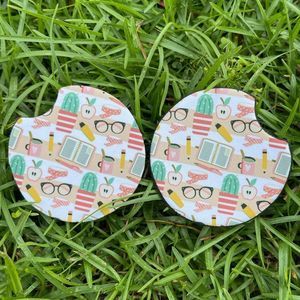 Pink Teacher Life Striped Car Coaster 2 Pack